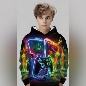 Neon Gamer Hoodie with Controller Design graphics; size: S.  NWOT